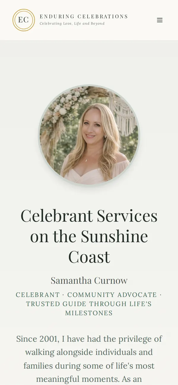 The Enduring Celebrations website on a phone