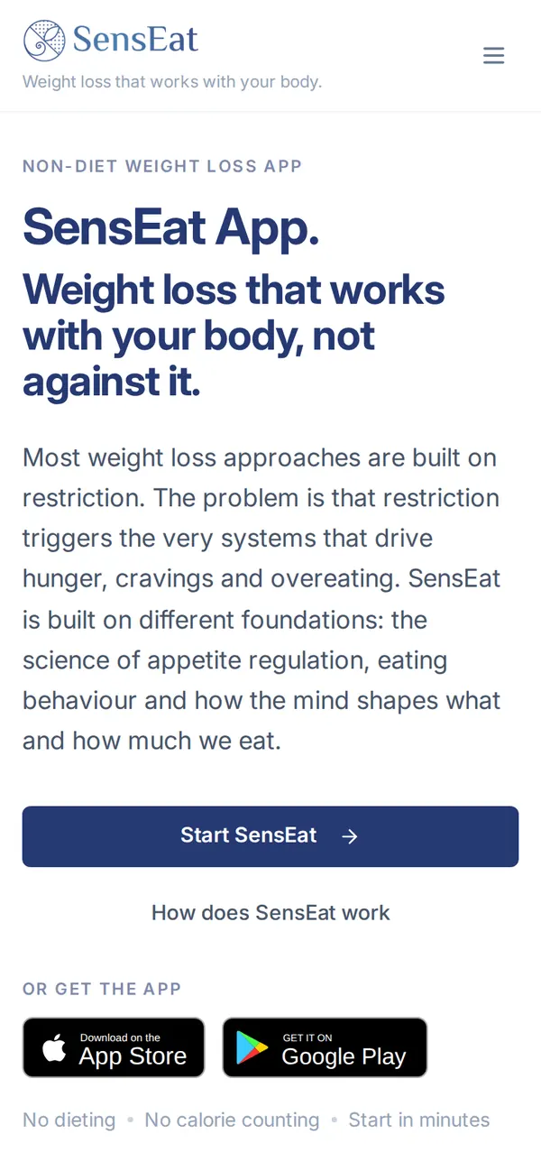 The SensEat website on a phone